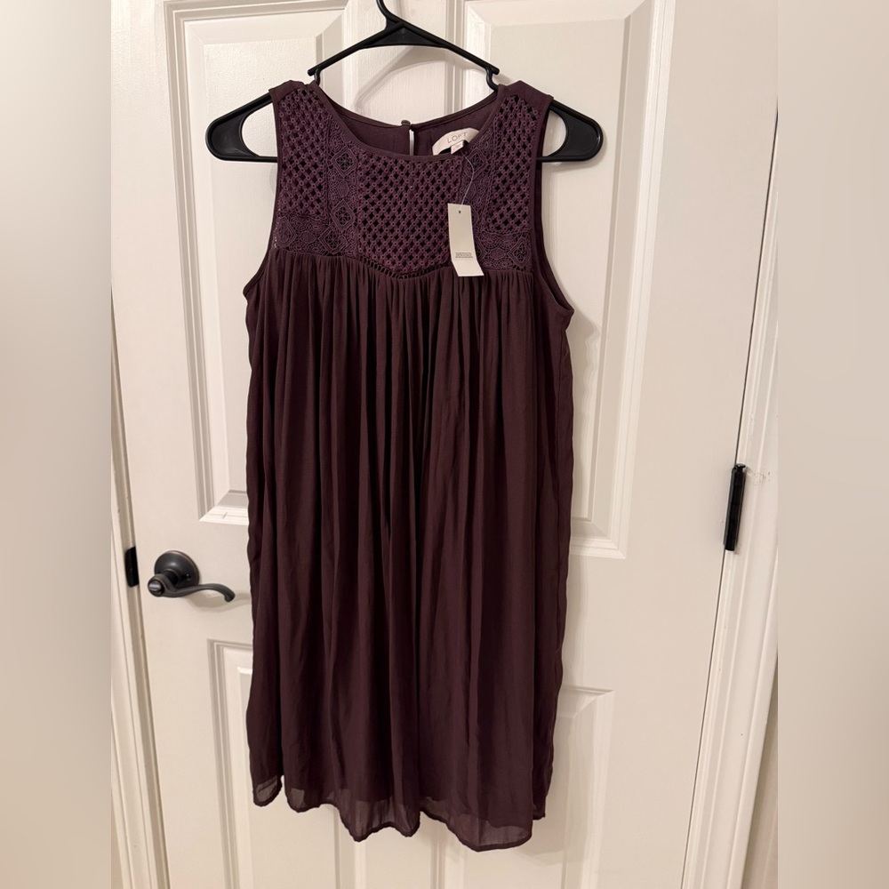 NWT LOFT Purple Sleeveless Knee Length Dress with Crochet Detail